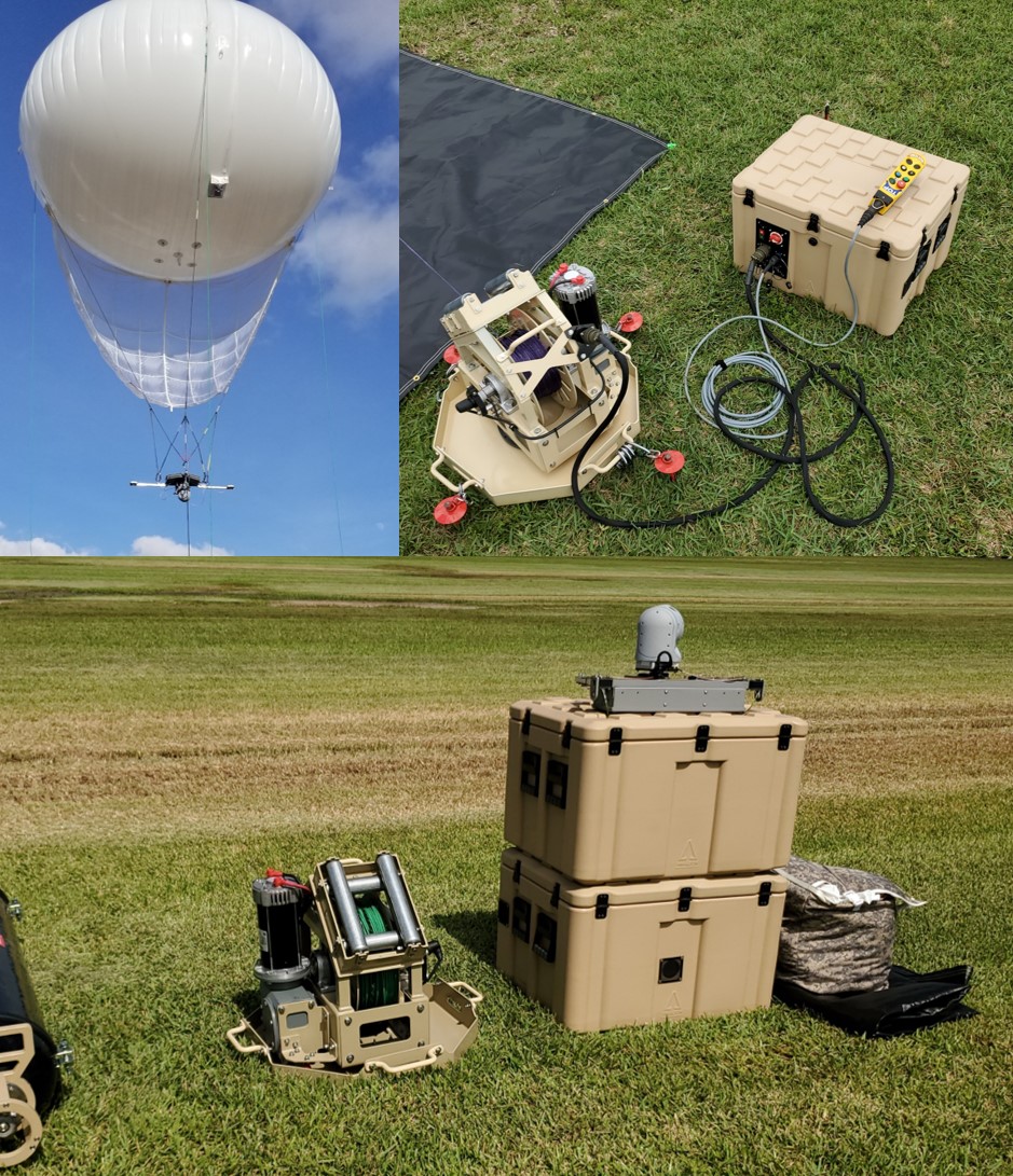 Drone Aviation’s new ultra-tactical WASP Lite aerostat system is easily transportable and deployable from a series of ruggedized cases. 