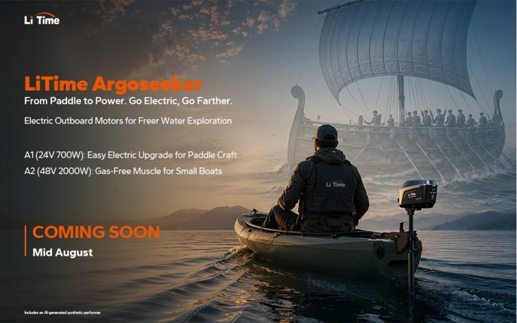 Kayaker using a LiTime Argoseeker electric outboard, with A1 and A2 launch information.