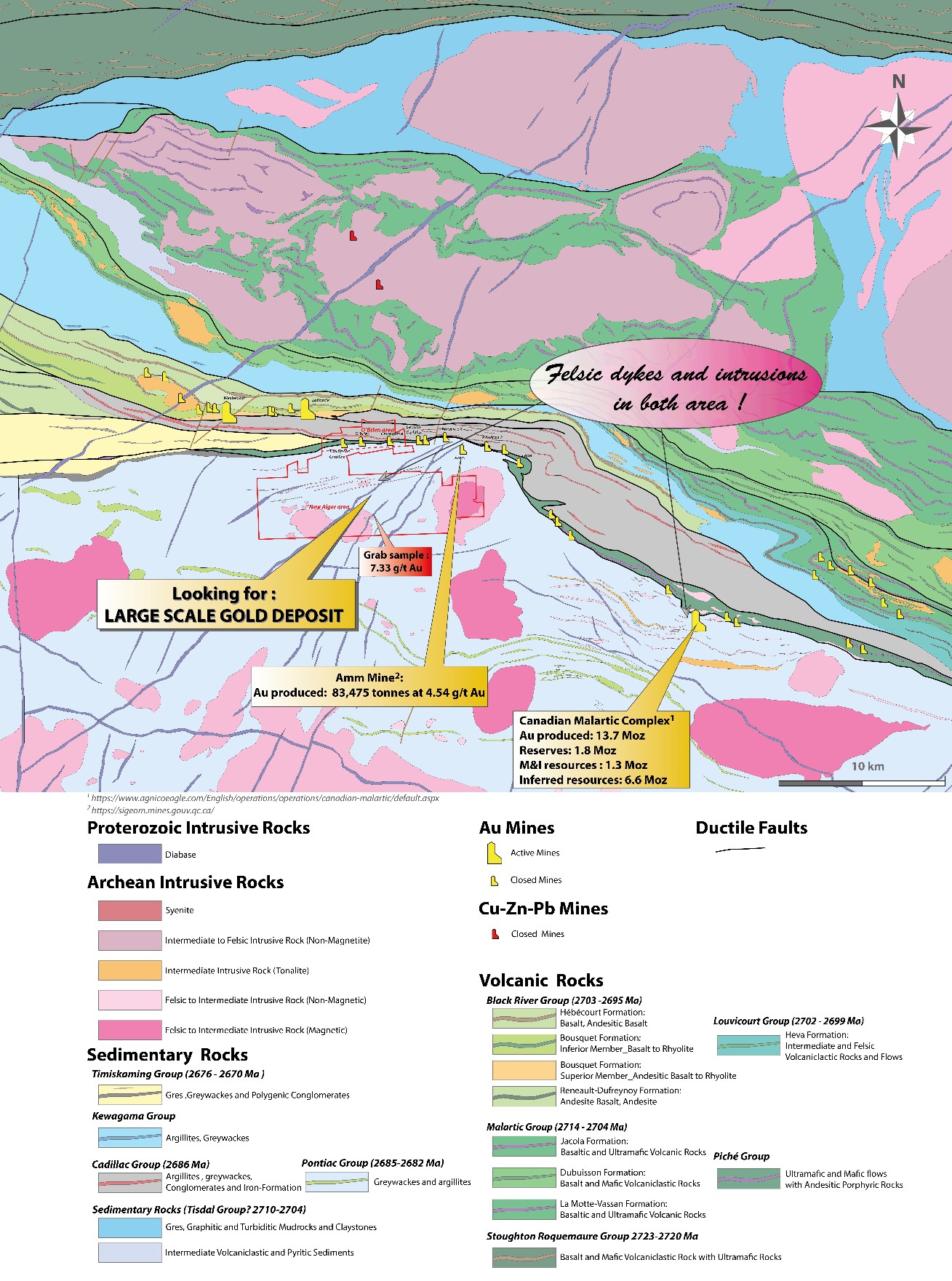 Carte géologique de l'Abitibi illustrant le potentiel aurifère des sédiments du groupe de Pontiac