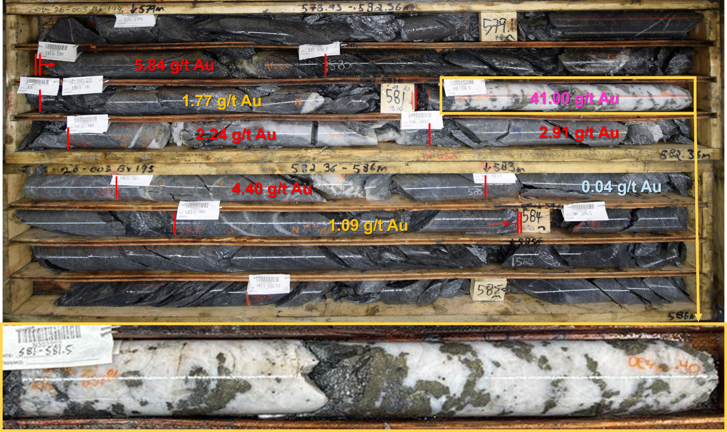 Figure 3: 6.61 g/t au over 4.50 m in IM-26-003 at 425 m vertical depth.