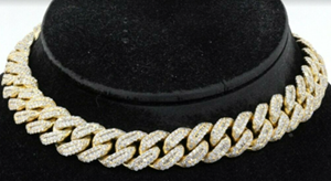 Heavy 14k yellow gold 44ct VS diamond cluster Cuban link chain necklace. Sold for $13,988 at last week’s SFLMaven Famous Thursday Night Auction