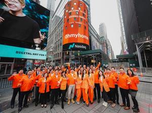 Ohmyhome team standing in Times Square after the bell-ringing ceremony.