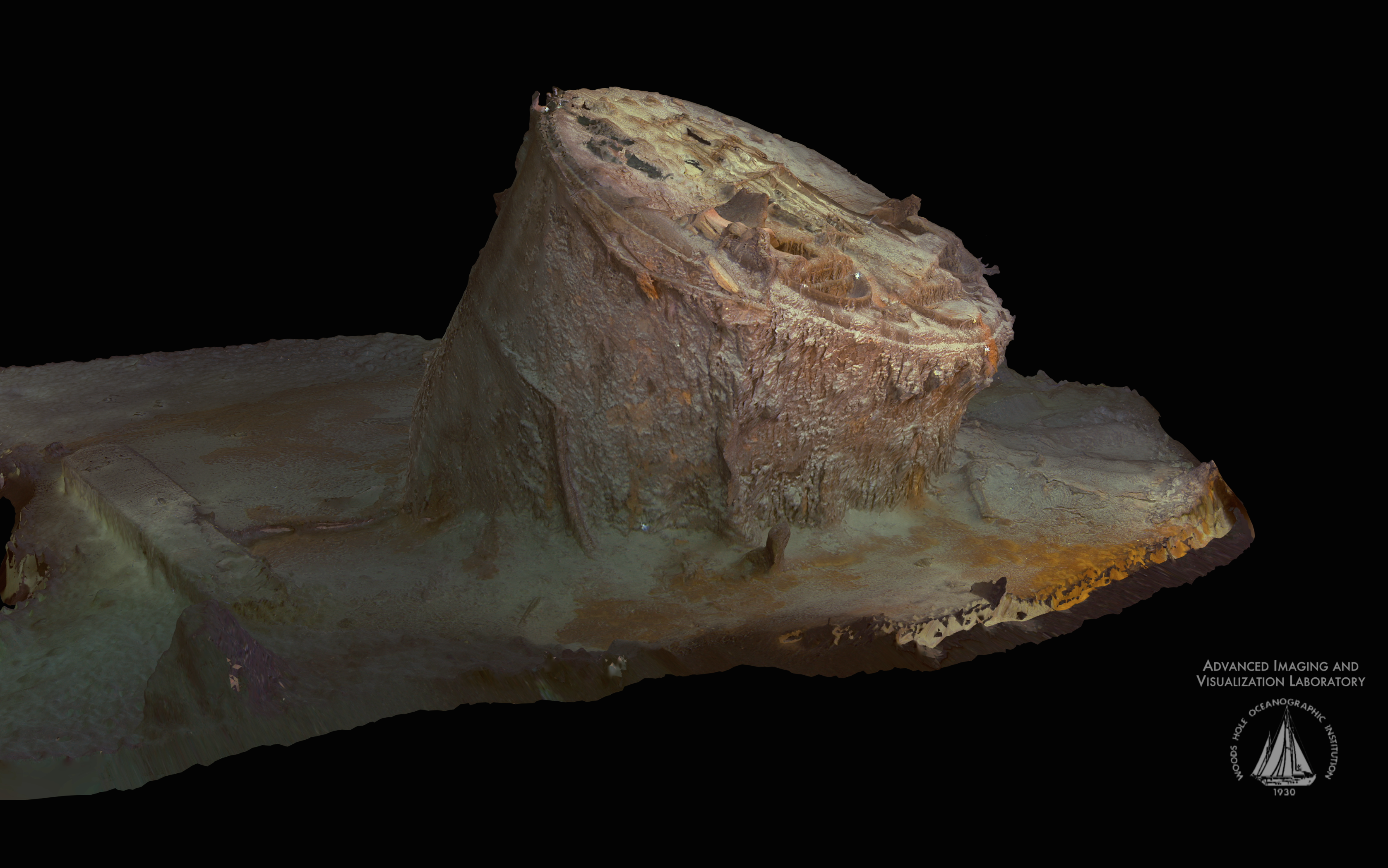 Example of 3D volumetric optical photogrammetric model of RMS Titanic boiler. 