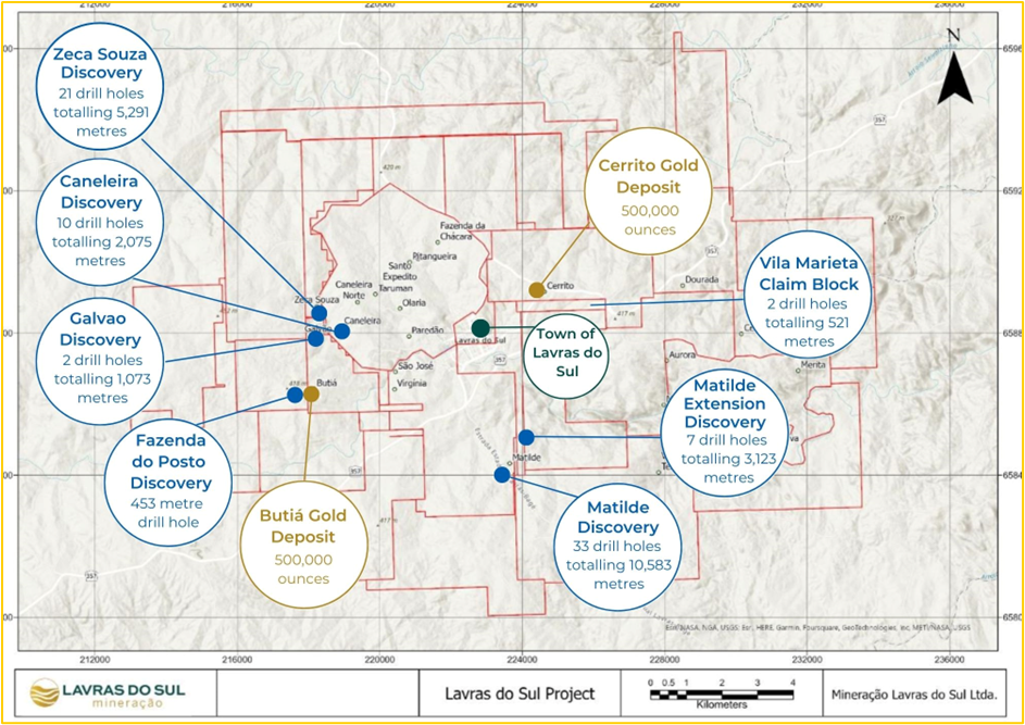 Location of the Fazenda do Posto discovery relative to Butiá Gold Deposit, as well as the advanced gold discoveries at the LDS Project.