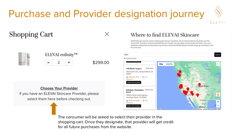 Elevai e-commerce portal webview of the shopping cart and physician finder tool