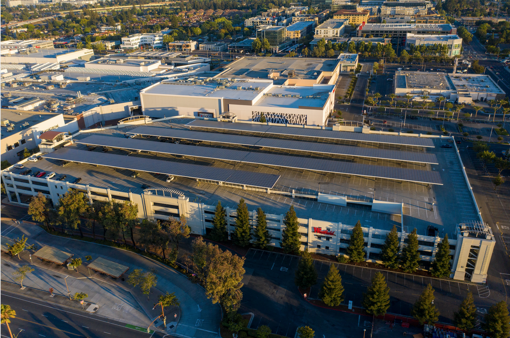 Solar panel installations at Westfield Valley Fair in San Jose, CA.