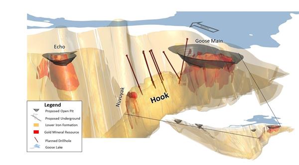 Figure 2: Focused view of the Hook target, a key area between the Goose Main Deposit and the Nuvuyak Deposit.