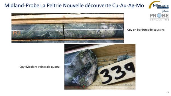 Figure 6 Midland-Probe La Peltrie Nouvelle découverte Cu-Au-Ag-Mo
