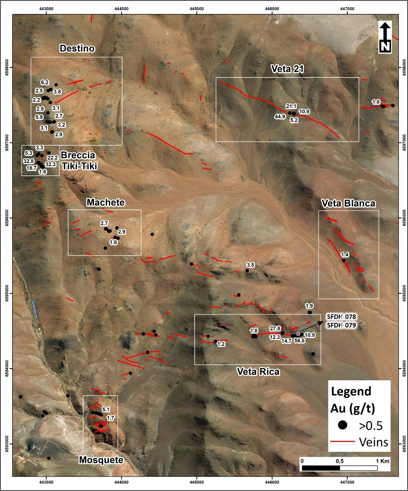 Location of Veta Rica and other targets discussed in this press release: exploration over the past 12 months has discovered a large number of epithermal veins around the initial Veta Rica discovery.