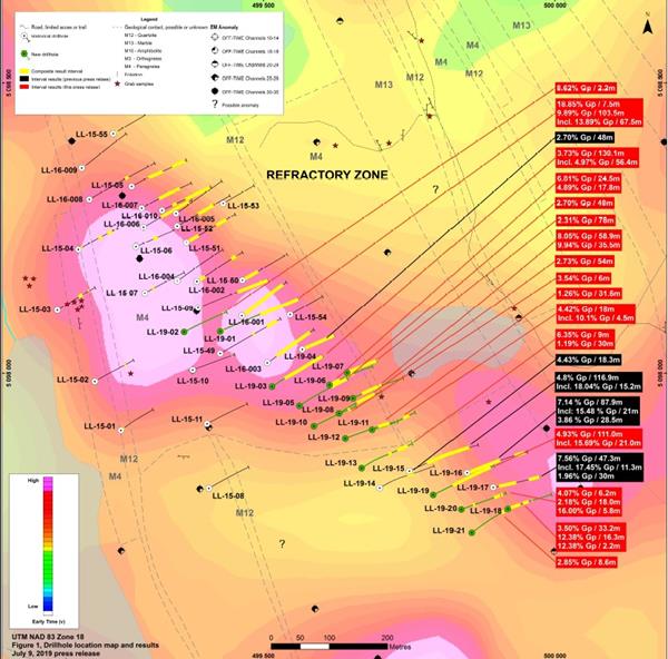 Drilling Map at the Refractory Zone of La Loutre Graphite Property.