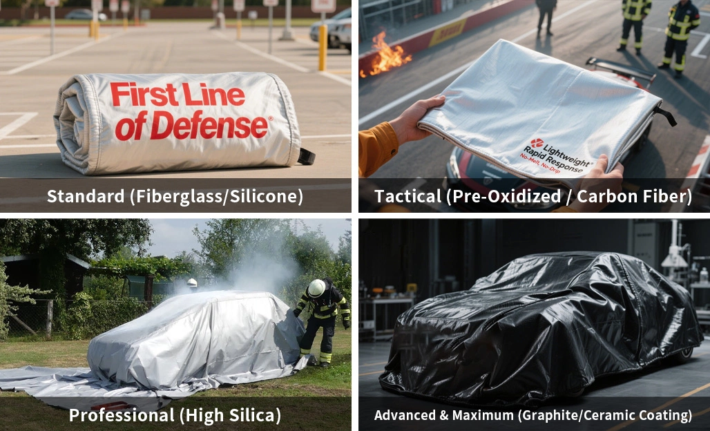 Technical specification certification marks for DIN SPEC 91489 and EN 13501-1 on EV fire suppression material