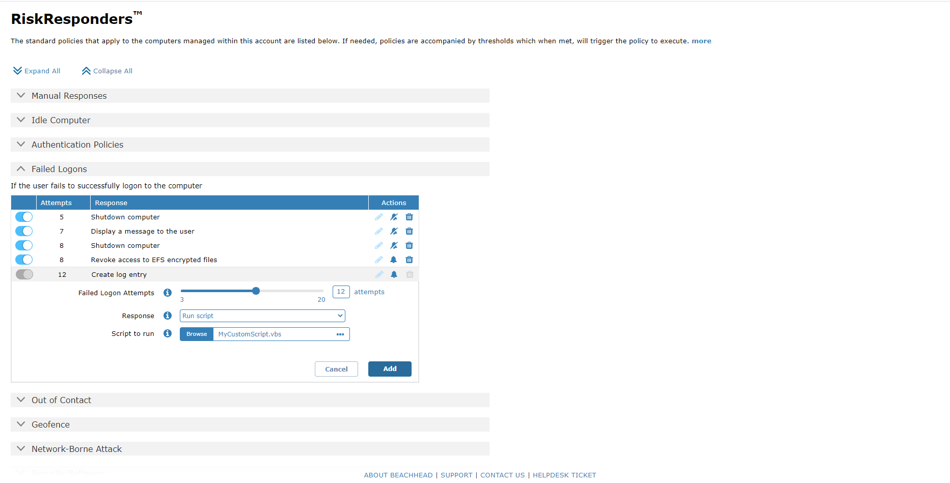 RiskResponder - customizing failed log-on attempts