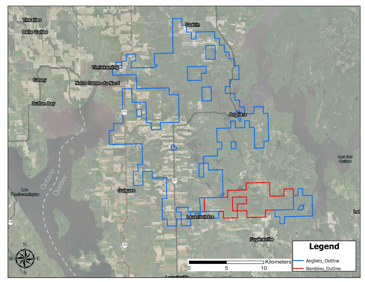 Location of AEMC’s Angliers and Bambino Claims