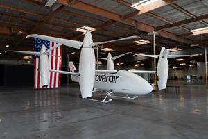 Prototype of electric aircraft in hanger