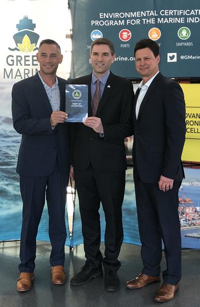 post of stockton receiving green marine environmental certification plaque