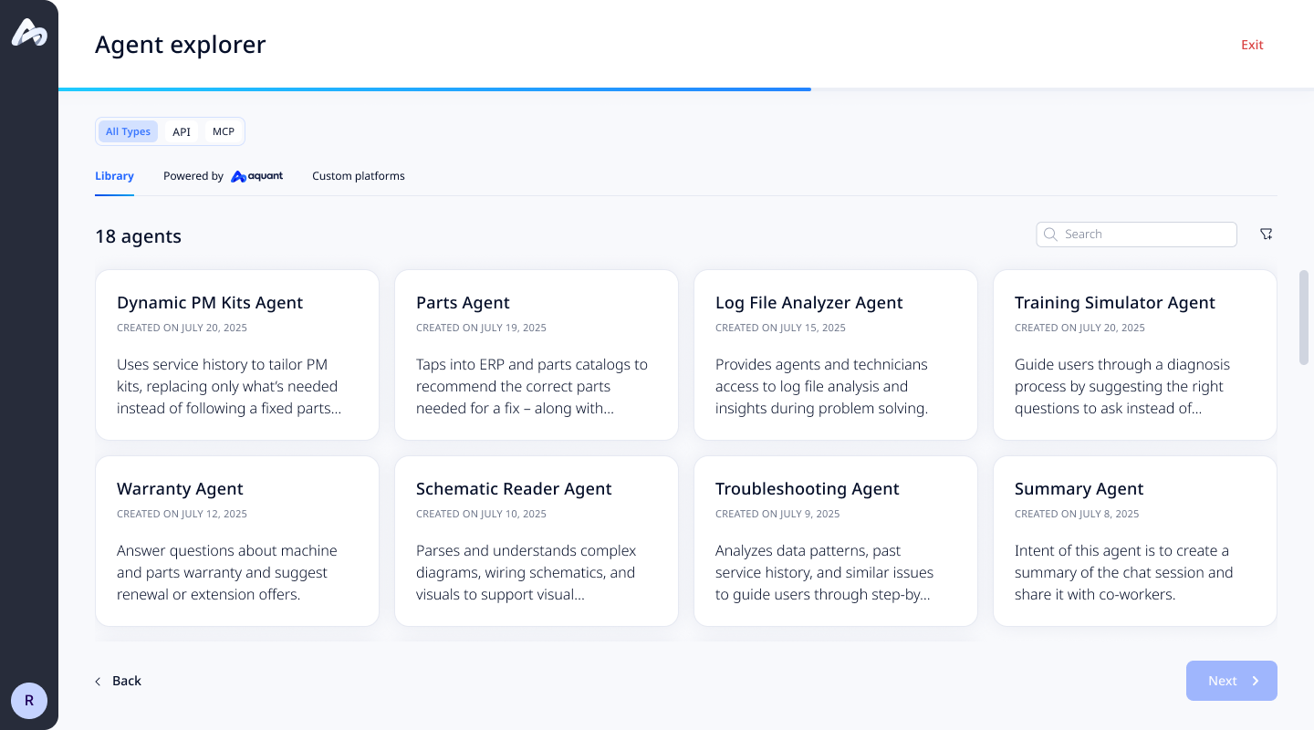 UI of Aquant's agent explorer