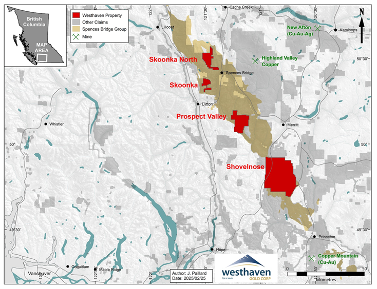 Westhaven's Properties across the Spences Bridge Gold Belt