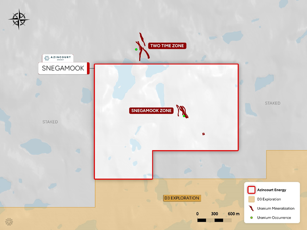 Snegamook and Two Time Zone mineralization map