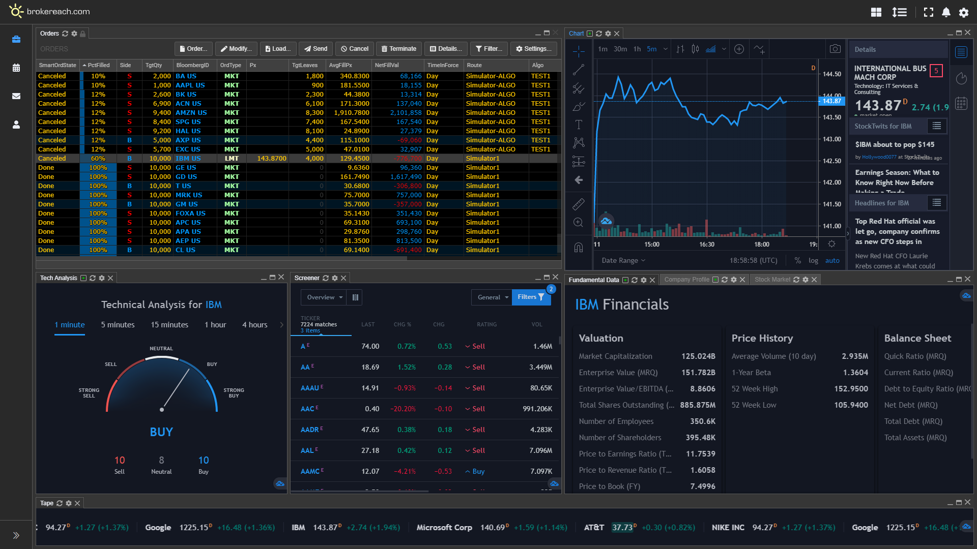 Brokereach Desktop Layout in Dark