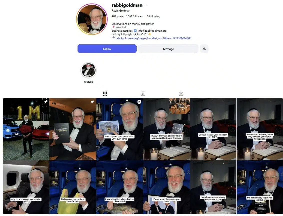 Screenshot of Rabbi Goldman's Instagram profile