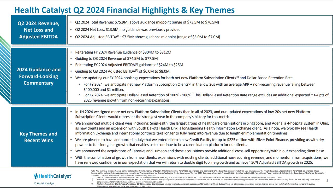 Health Catalyst Q2 2024 Financial Highlights & Key Themes