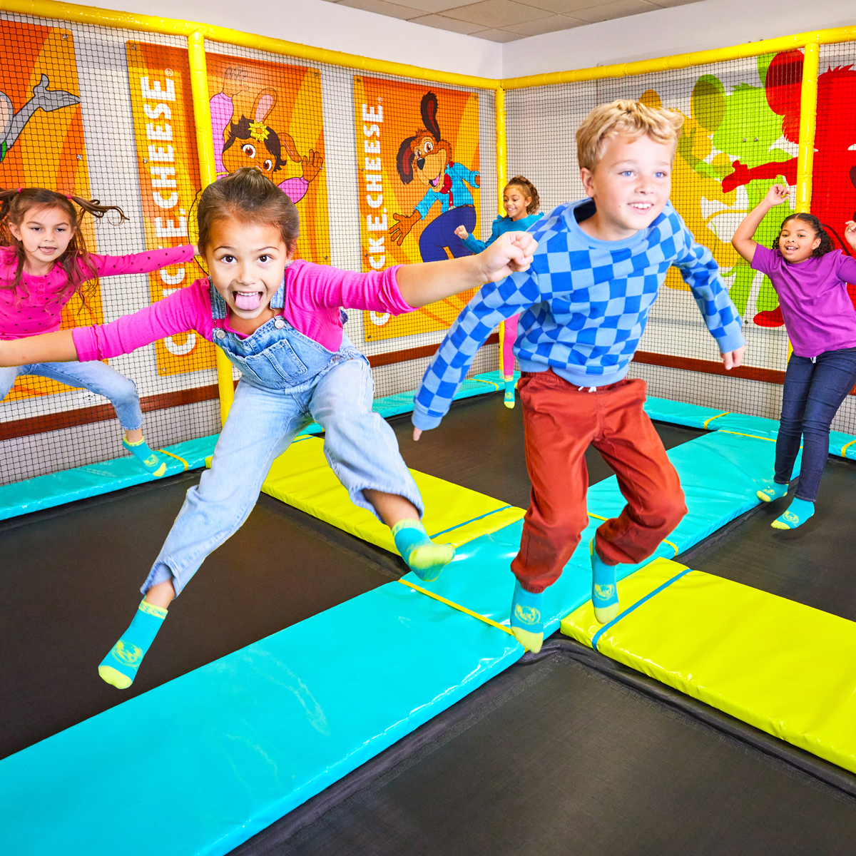 Kids enjoy jumping in a safe Trampoline Zone catered for them at Chuck E. Cheese