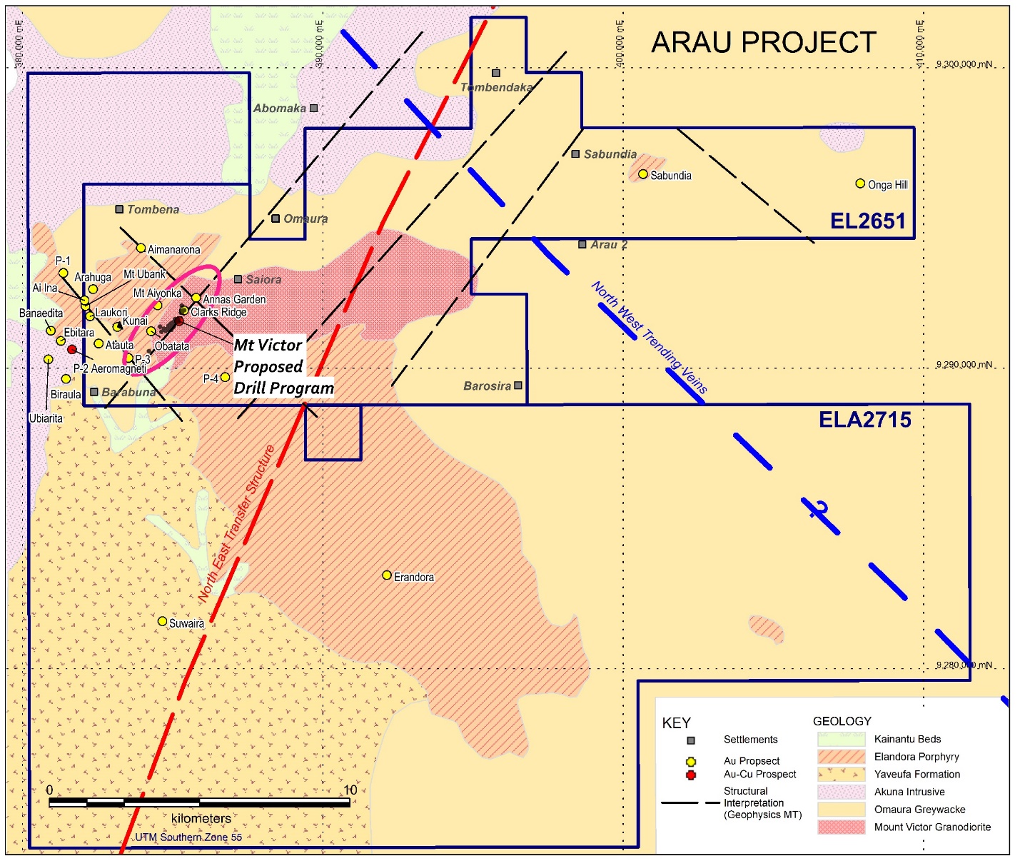 Arau Project Geology and Prospect Location map