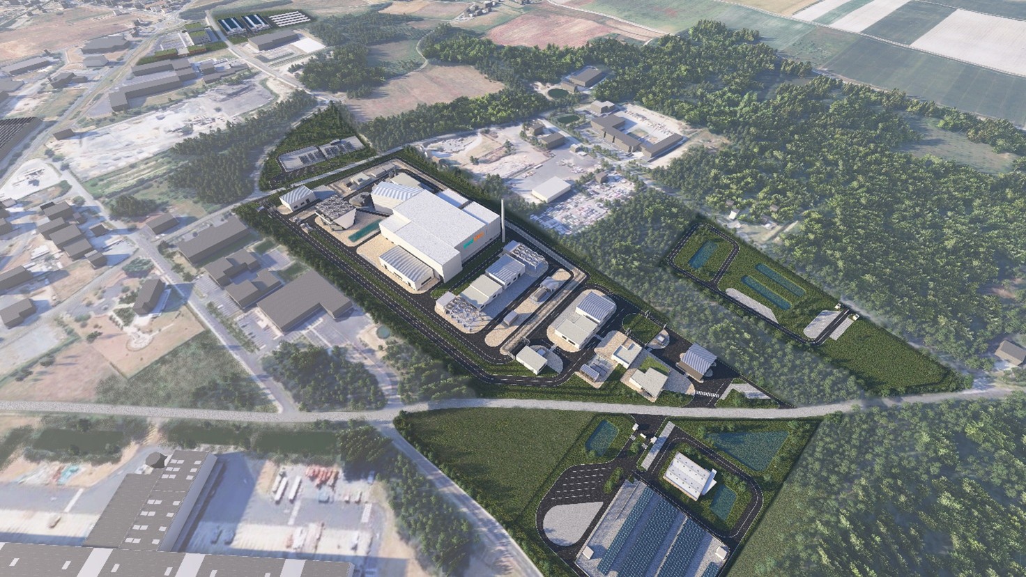 Aerial view newcleo's LFR-AS-30 plant design.