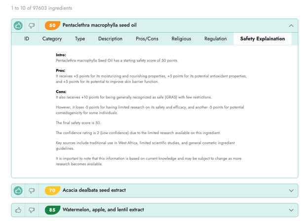 AI-powered Ingredient Database and Rating system