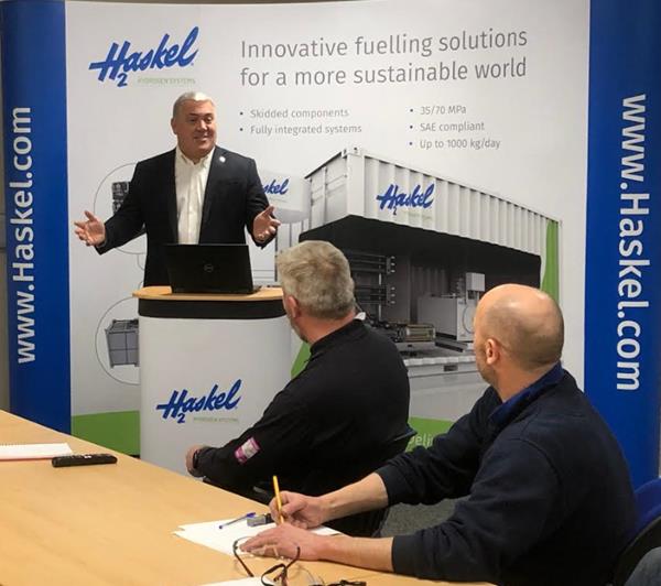 Haskel's Darran Heath, Global General Manager, presents at the company's Global Hydrogen Conference. 