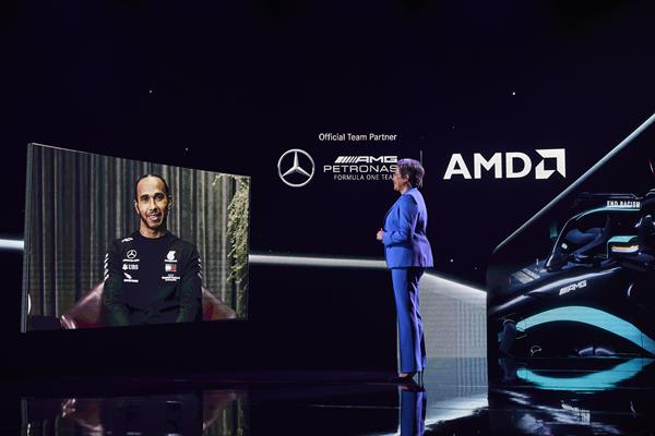 AMD CEO Dr. Lisa Su with Mercedes-AMG Petronas Formula One Team Driver Lewis Hamilton at CES 2021.