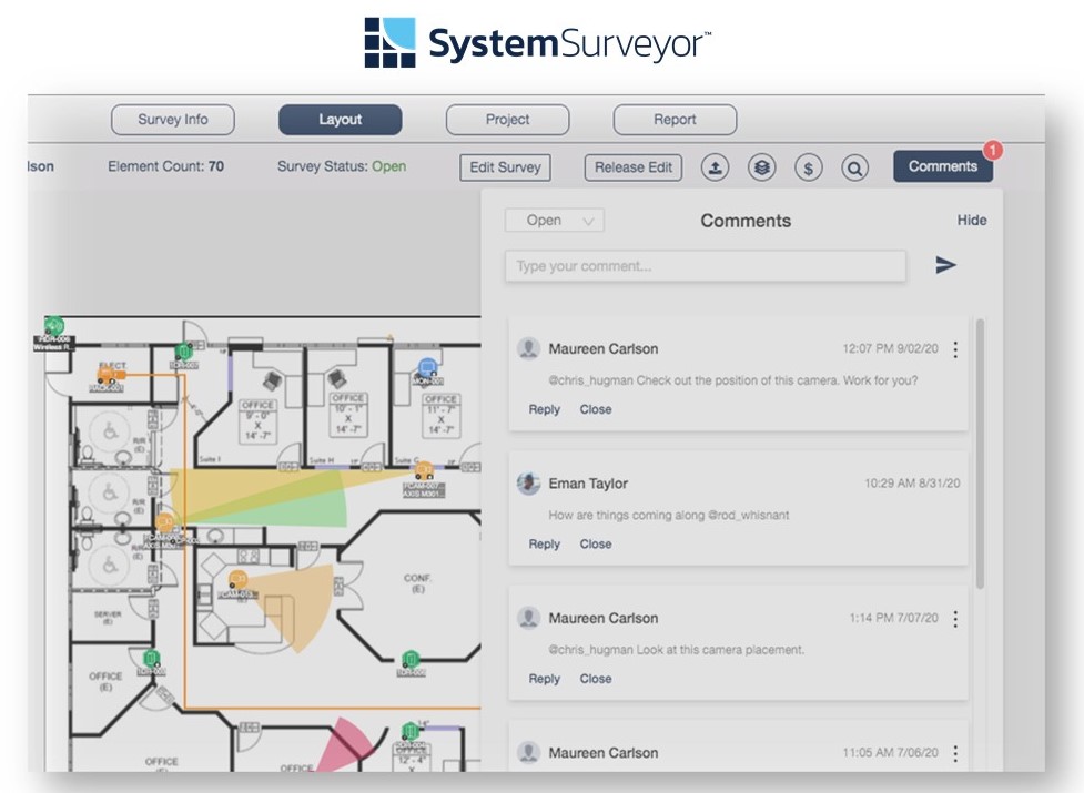 The new “Survey Comments” feature enables system integrators and other security professionals to easily communicate with both internal and external users such as customers from within the System Surveyor application