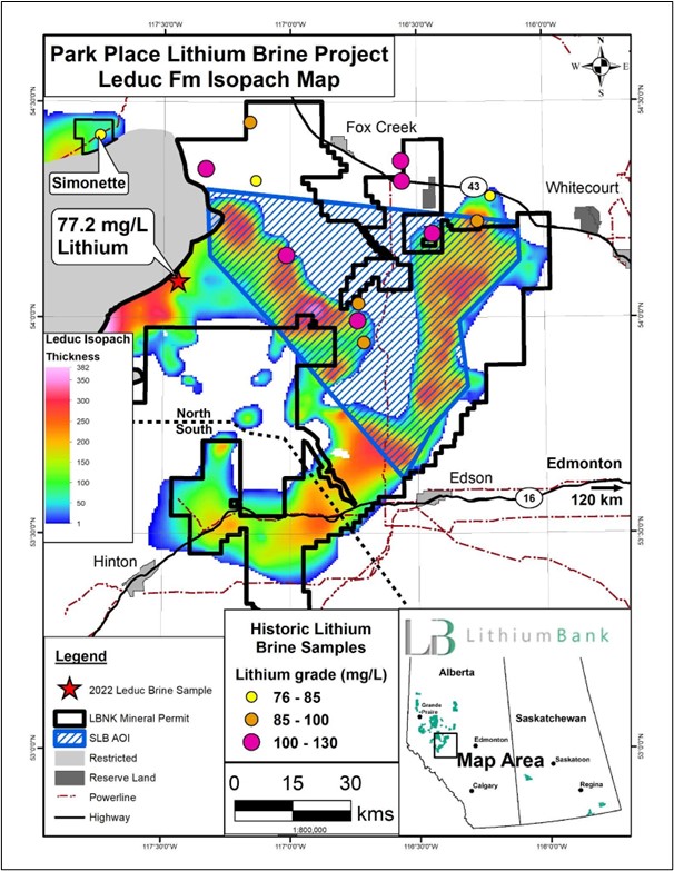 Leduc Isopach Map at the Park Place Project with Area of Interest.