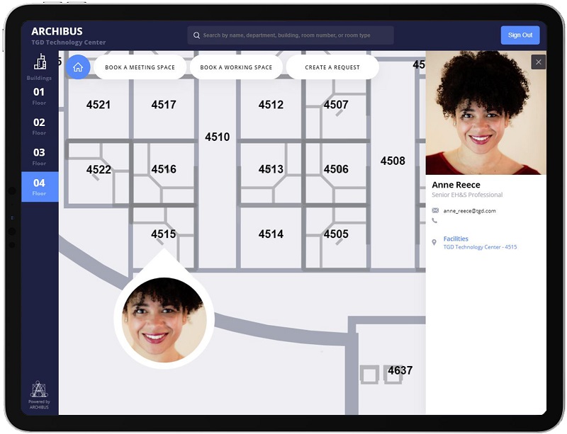 The ARCHIBUS Workplace connects staff to their work spaces from any device.