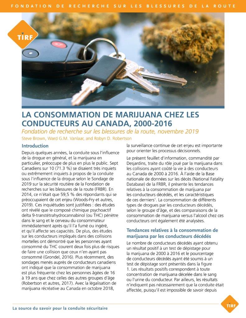 La consommation de marijuana chez les conducteurs au Canada, 2000 à 2016