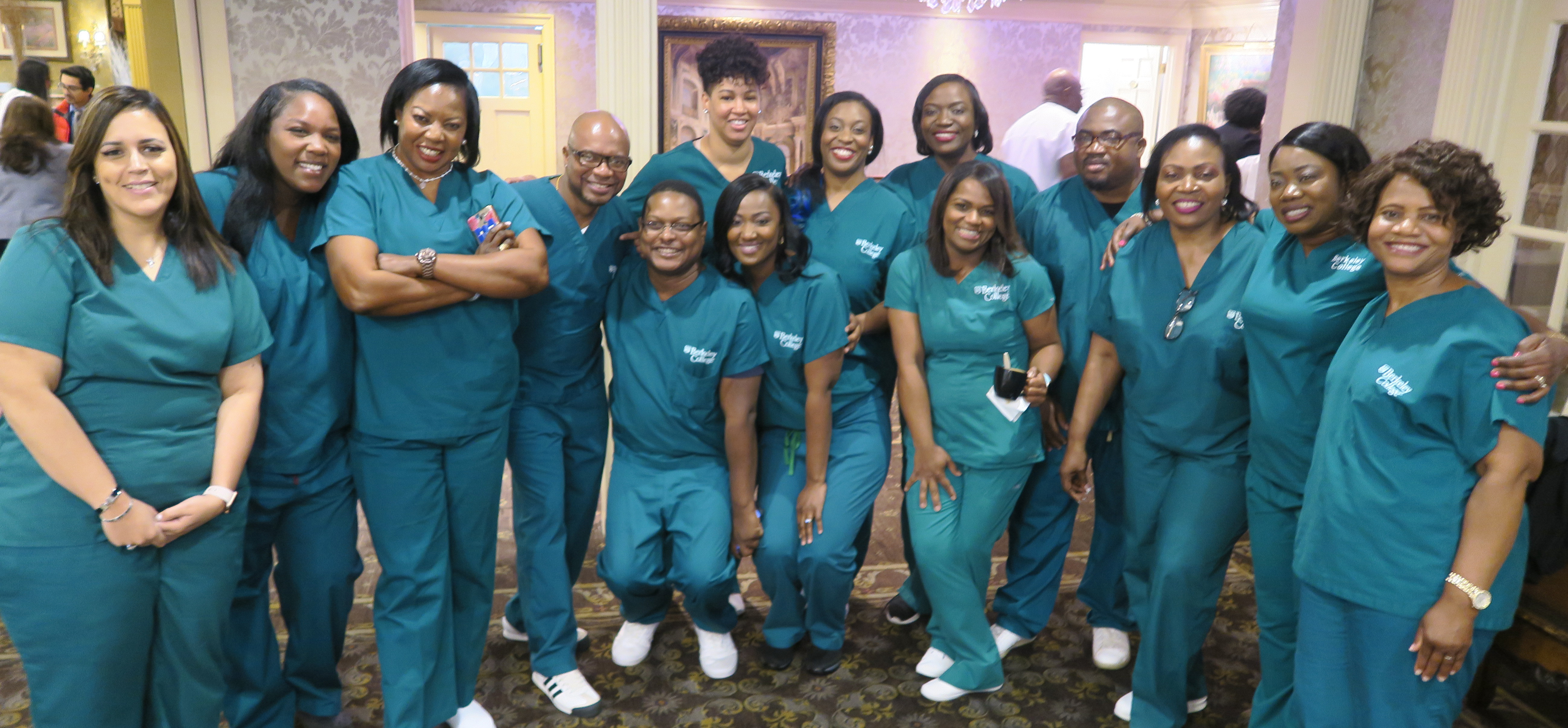 Photo Caption: Berkeley College student nurses in the Licensed Practical Nurse to Bachelor of Science in Nursing Program celebrate at the Pinning Ceremony held in May. The Berkeley College nursing program was granted full accreditation during the fall 2019 semester and opens the door for additional students to apply and be considered for acceptance in the program.