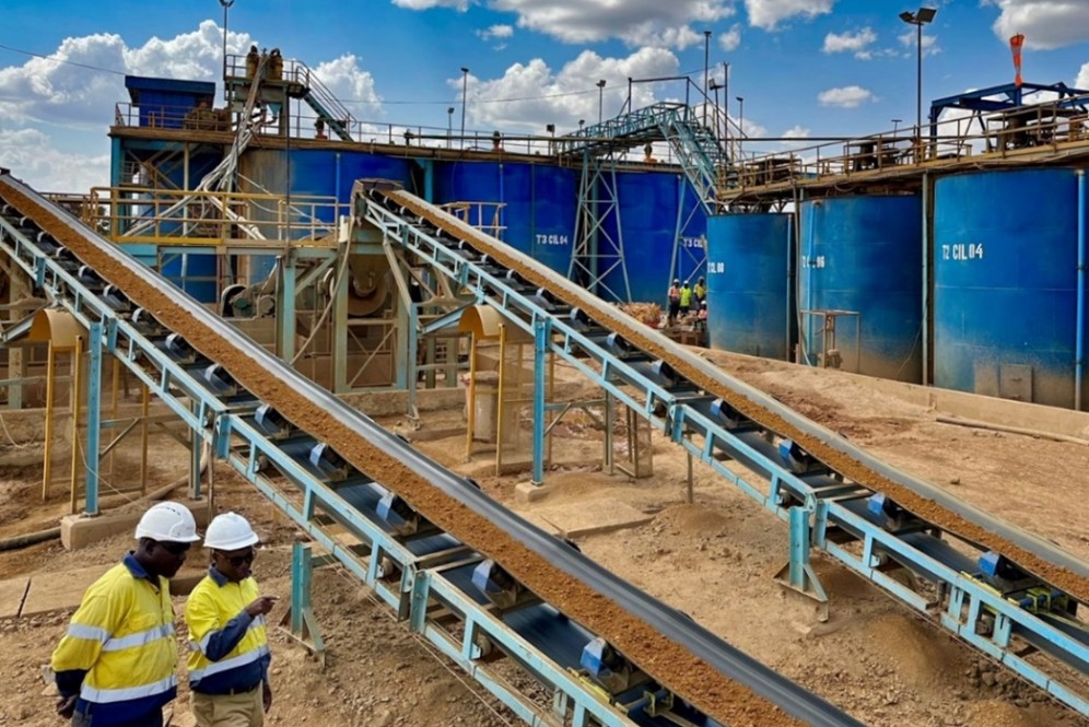 2,000 tpd Processing Plant at Buckreef Gold, showing CIL tanks and conveyor feed to the ball mills 