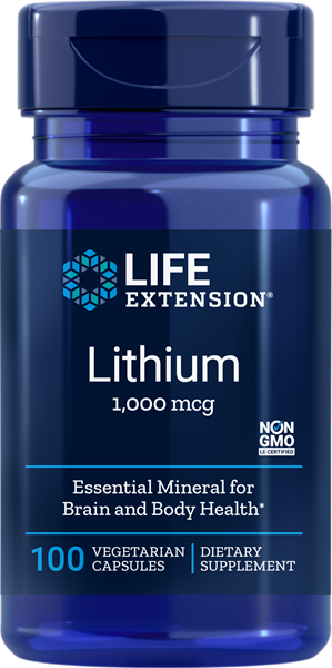 Life Extension's Lithium (1,000 mcg) 100 vegetarian capsules, available at LifeExtension.com, helps promote brain and body health.