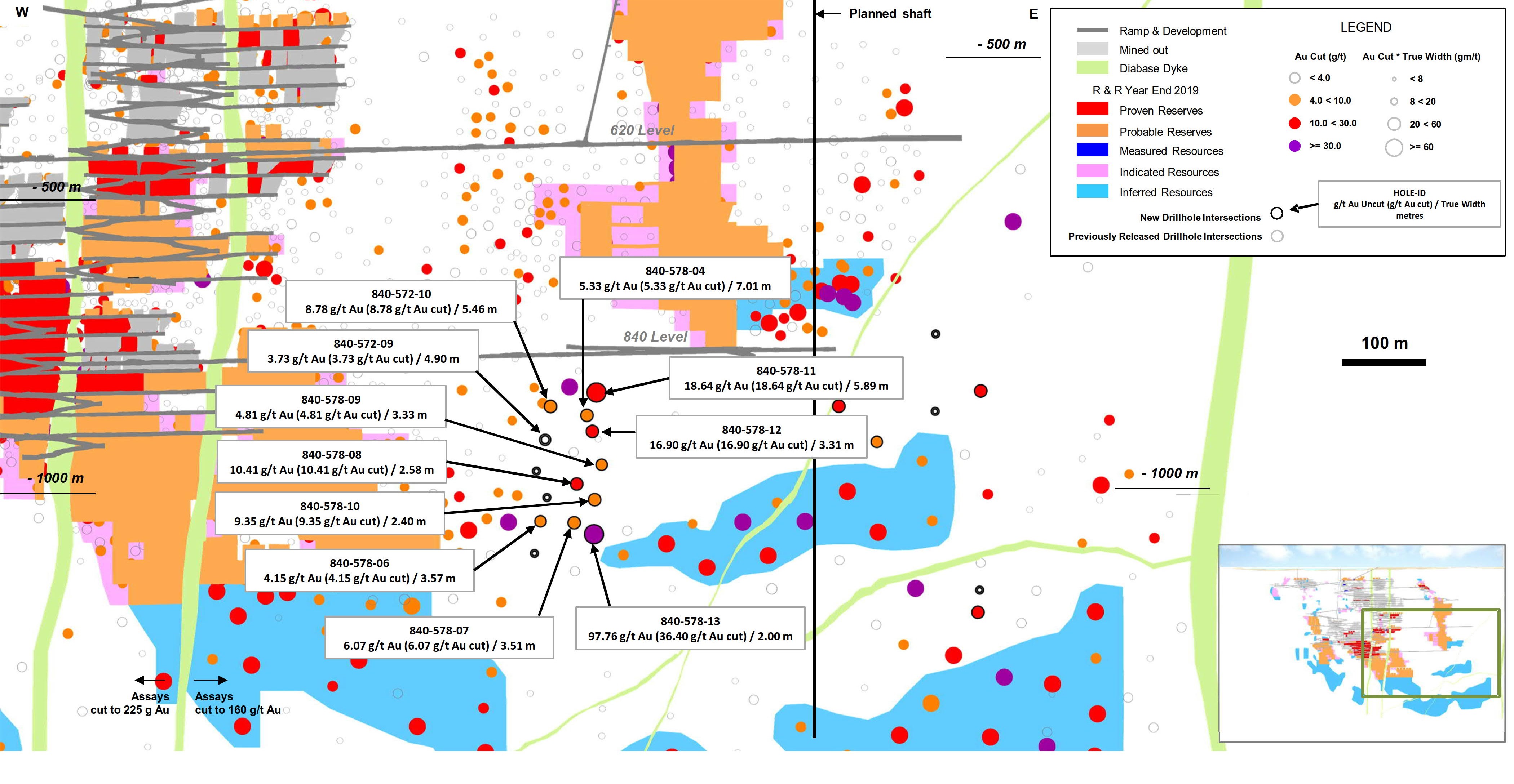 Figure 3: Island Gold Mine Main and East Areas - Underground Exploration Drilling Results