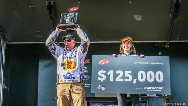 Bass Pro Shops pro Jeremy Lawyer of Sarcoxie, Missouri, weighed in a four-day cumulative total of 20 bass weighing 62 pounds, 12 ounces, to win the FLW Tour at Grand Lake presented by Mercury Marine.