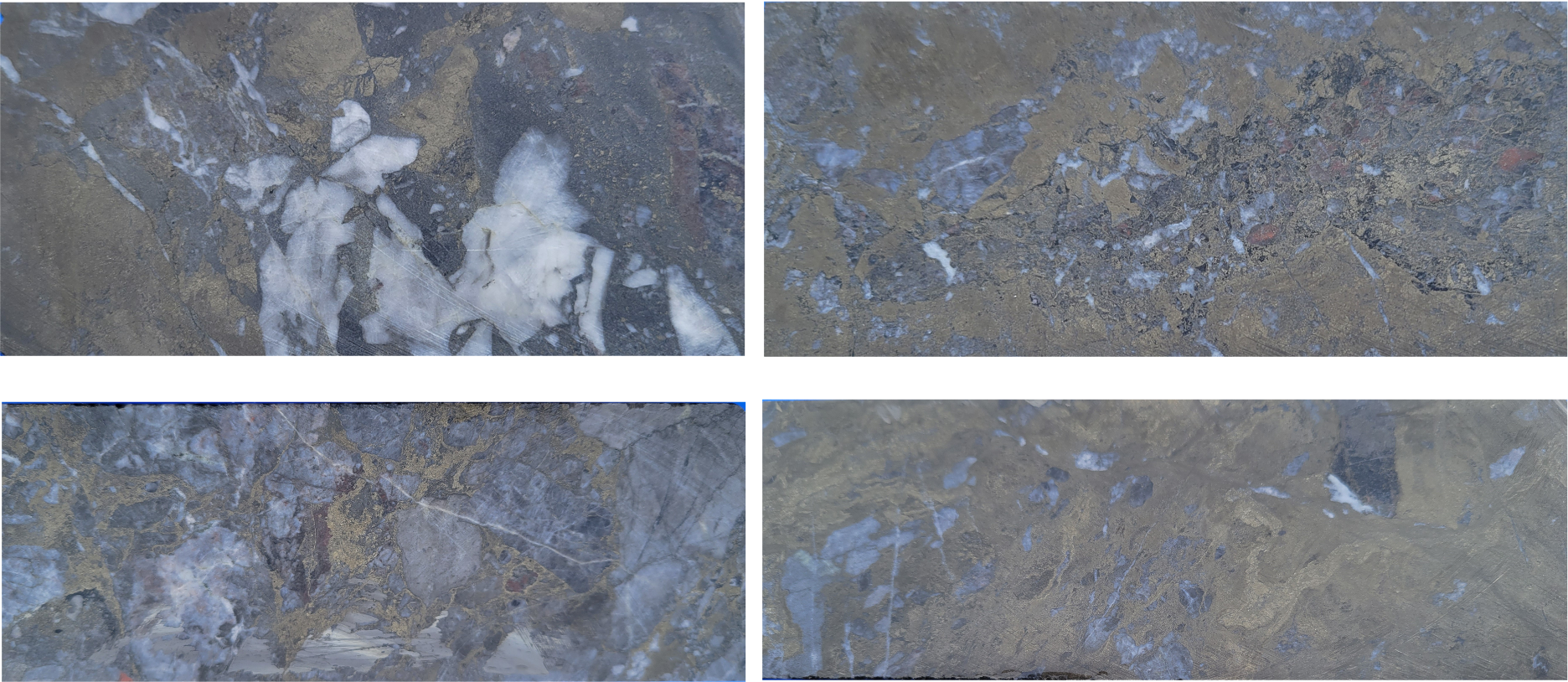 Select core photos from 24-27 metres from DDH PL-6 showing high-grade gold zone with 10.7 g/t Au associated with sulfides in fractured limestone near the limestone-clastic contact.