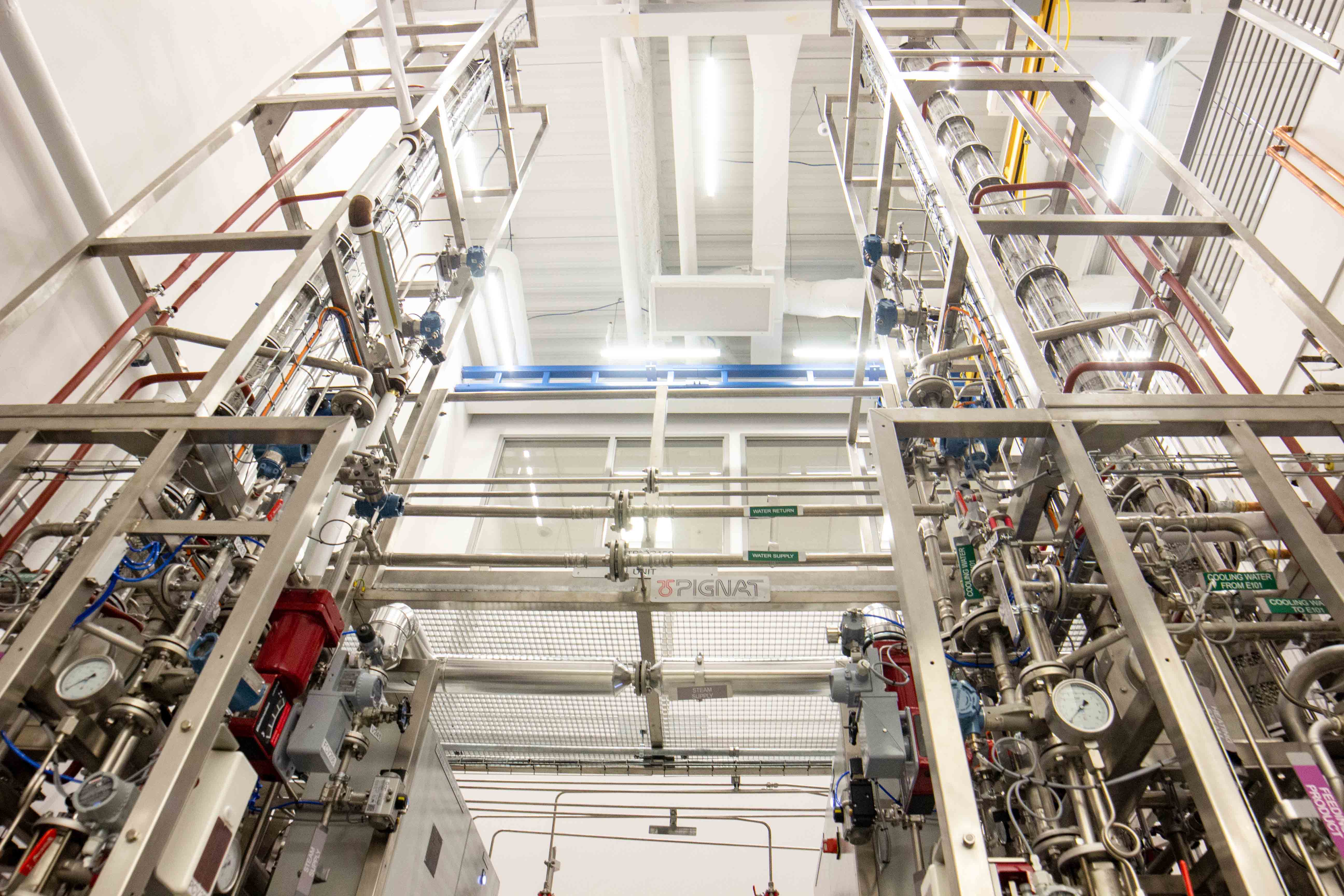 Distillation columns in the Dow Unit Operations Lab at the LSU College of Engineering.