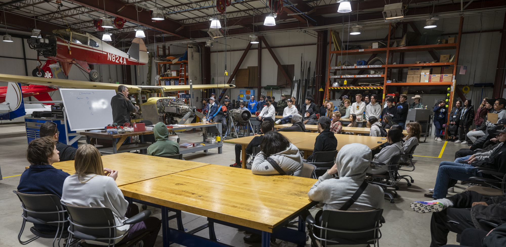 Students receive information at Solano Community College Aeronautics program.