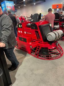 Allen Engineering's new riding concrete trowel, model HDX615,  powered by Power Solutions International's 2.4-liter dual-fuel gasoline and propane engine, was unveiled during World of Concrete 2023.