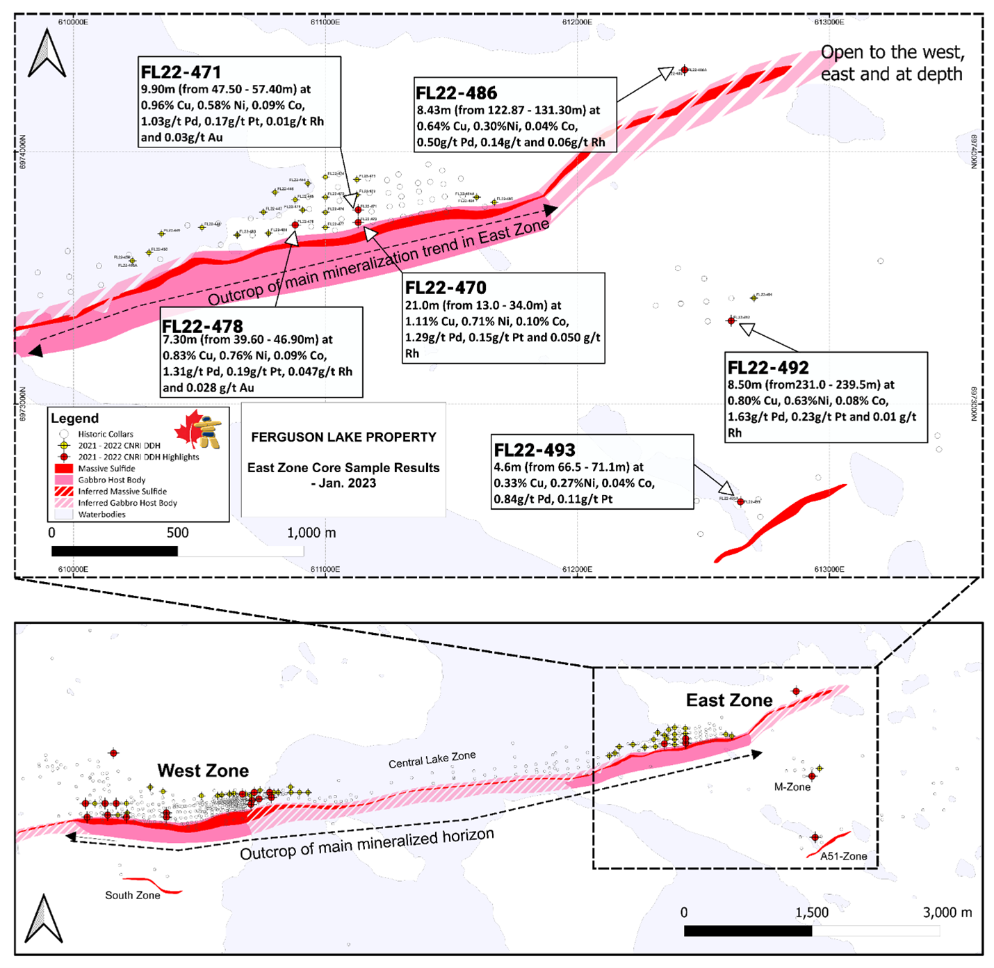 Ferguson Lake Project – East Zone: infill and expansion drill holes completed by the Company.