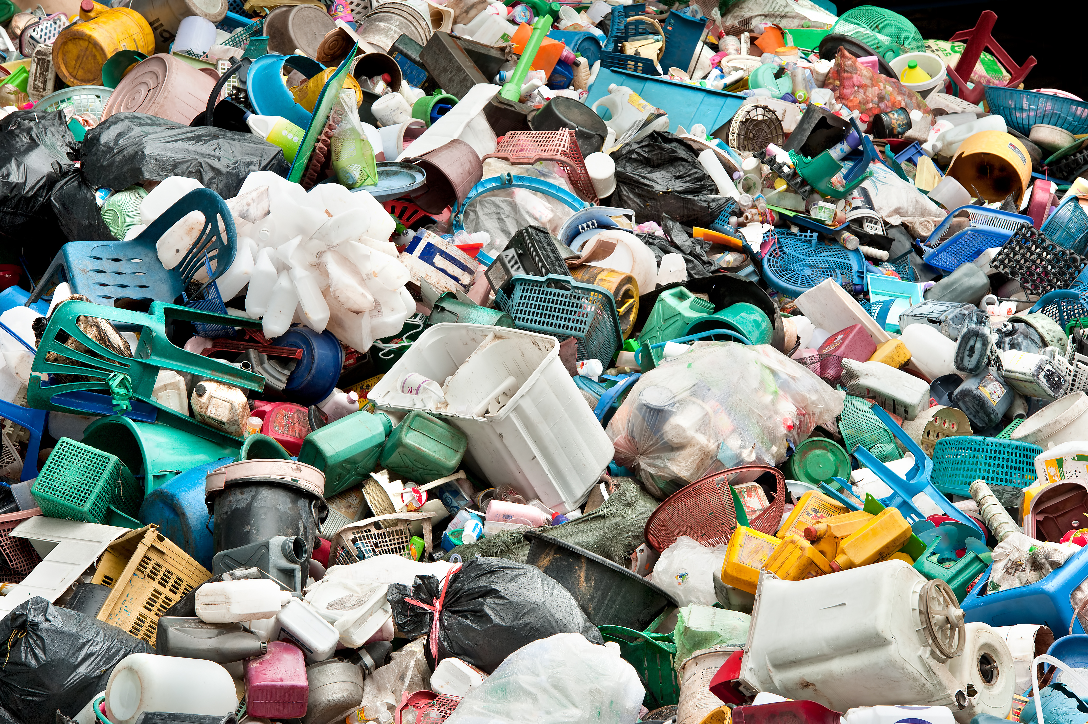 Non-recyclable plastic waste in a landfill.