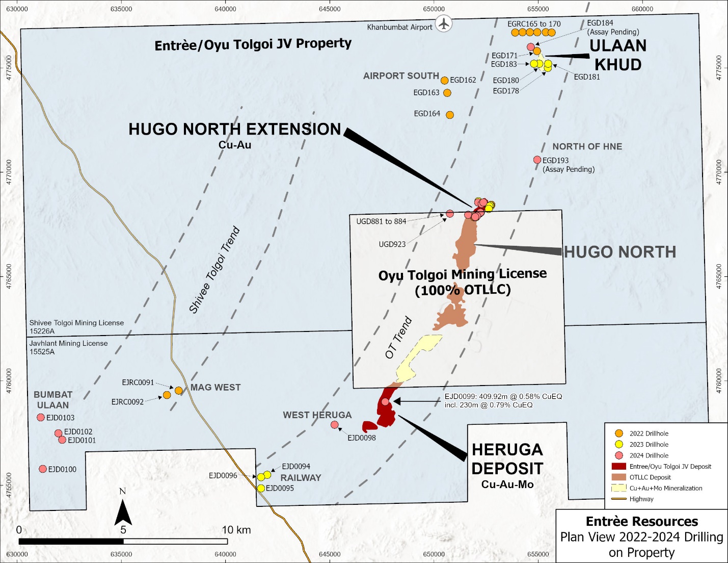 Figure 3: Plan View of 2022 to 2024 Regional Drill Holes