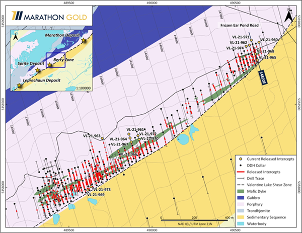 Figure 2: Location of Berry Zone Exploration Drill Hole Collars VL-21-960 to VL-21-974
