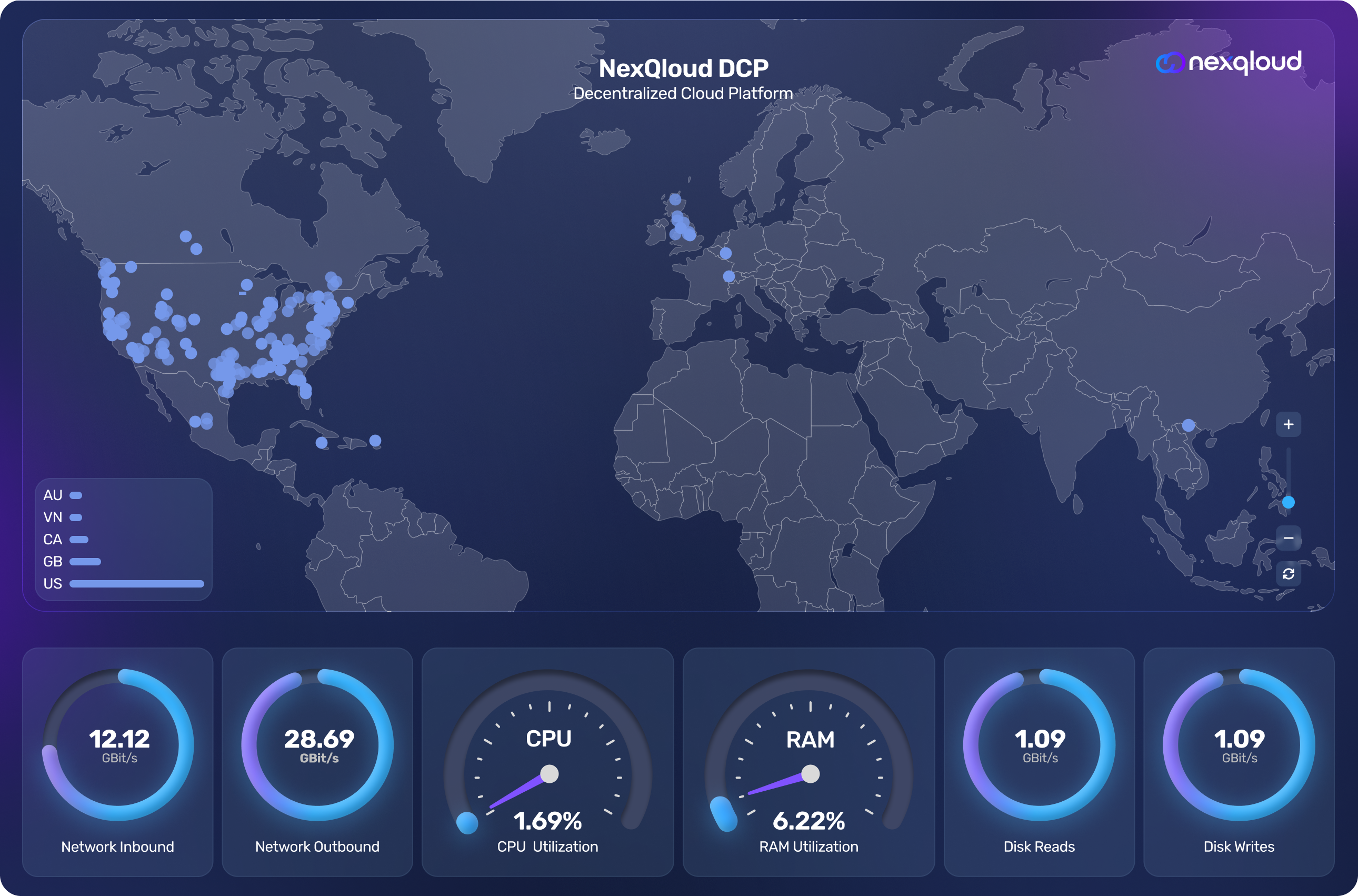 A map showing NexQloud's DePIN Network