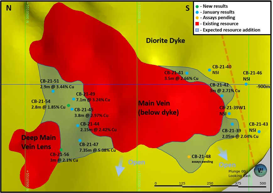 Vue longitudinale de la veine Principale sous le dyke de Corner Bay. 